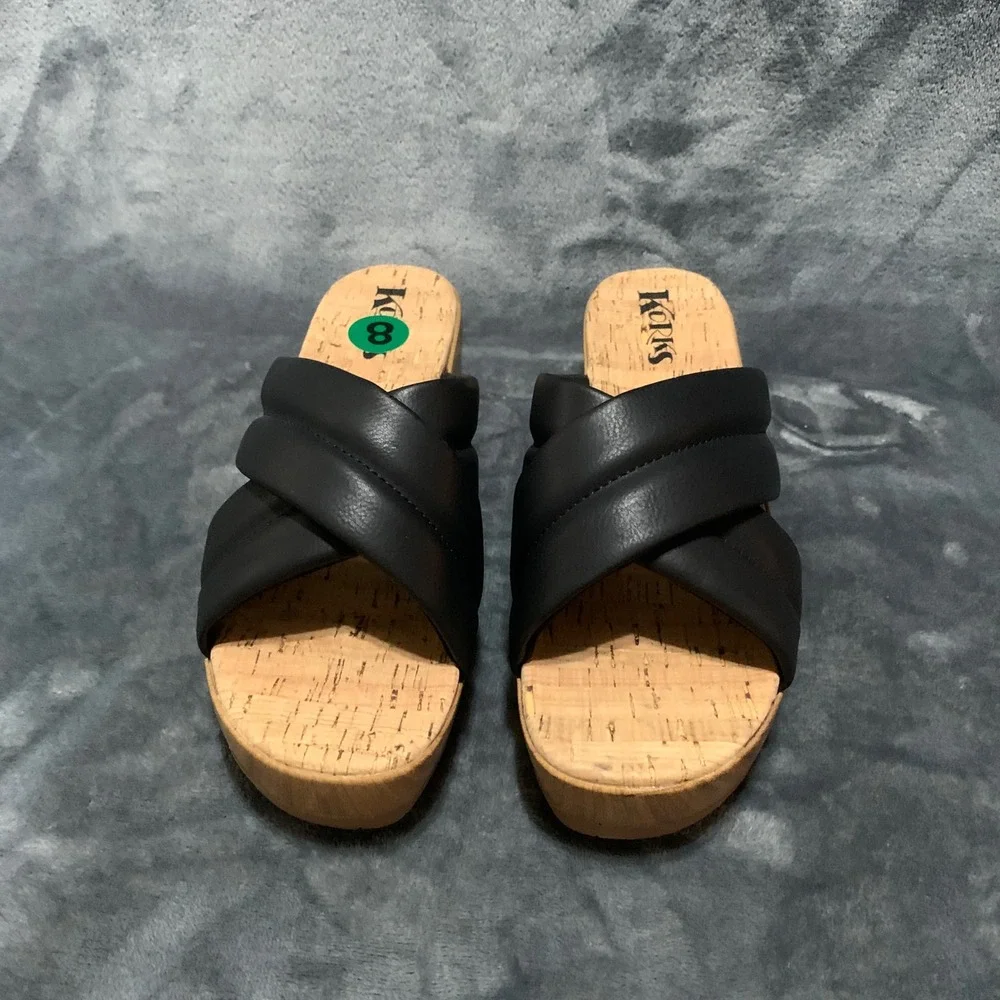Korks Sandals Women 8 Black Padded Crisscross Platform Wedge KR0011099 Boho Cork